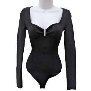 Abercrombie & Fitch Black Ribbed Long Sleeve Bodysuit W/Metal Detail Women's XS